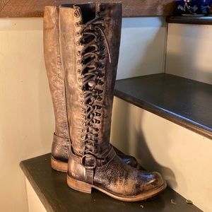 Bed Stu Tall Laced Leather Moto Boots sz 8.5